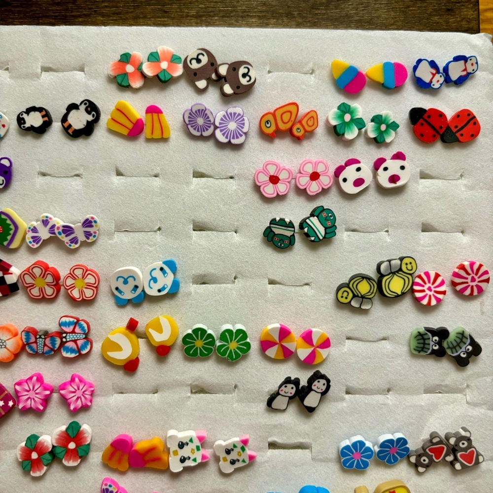 Fruit Floral Animal Polymer Clay Stud Earrings 66 Pairs of Earrings - Picture 4 of 7